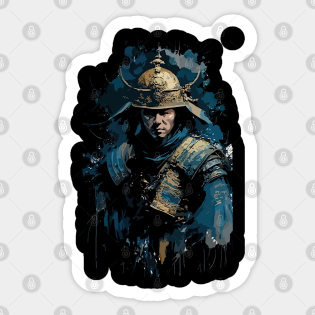 Japanese Samurai in Costume with Sword in Front View Ink Painting Style Sticker by diegotorres